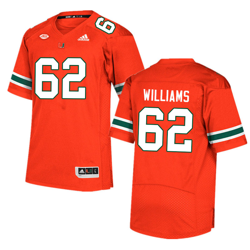 Men #62 Jarrid Williams Miami Hurricanes College Football Jerseys Sale-Orange - Click Image to Close